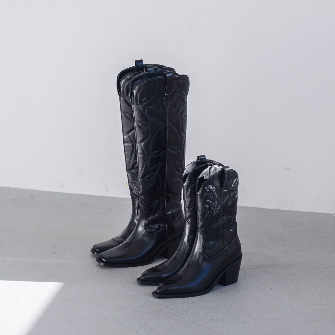 [EVOL] Western stack heel mid boots BU23784