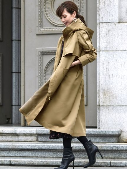 2way hooded long trench coat