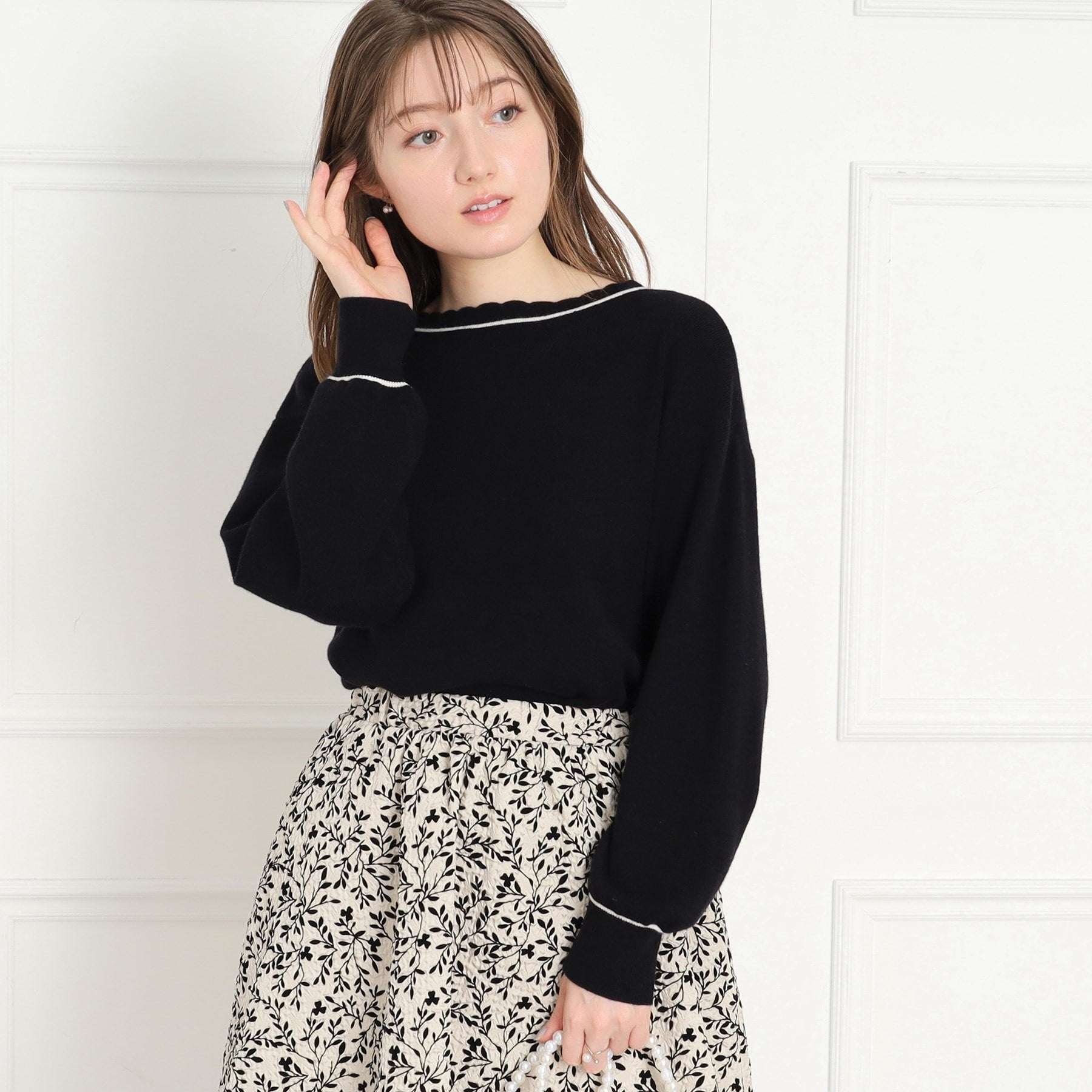 クチュール ブローチ Couture Brooch 前後2WAYスカラリボン衿ニット （ベビーピンク(071)） ベビーピンク(071)