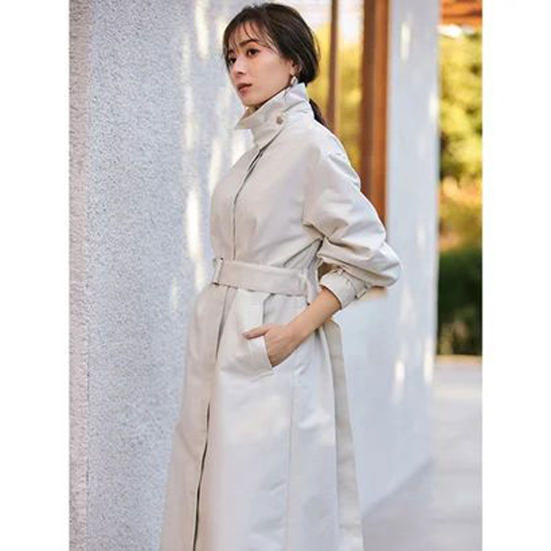 anuans stand collar trench coat