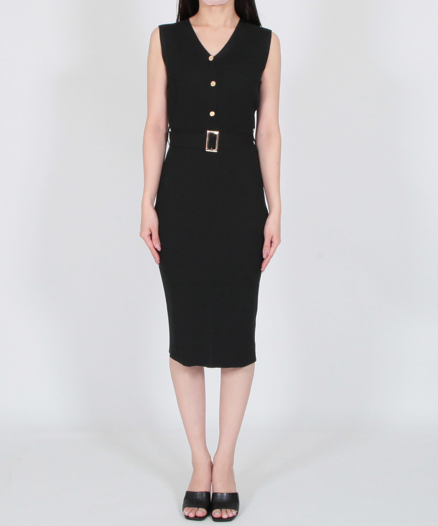 ジュリアブティック JULIA BOUTIQUE ゴールドバックルベルト付きノースリーブニットワンピース/23059 （Black） ブラック
