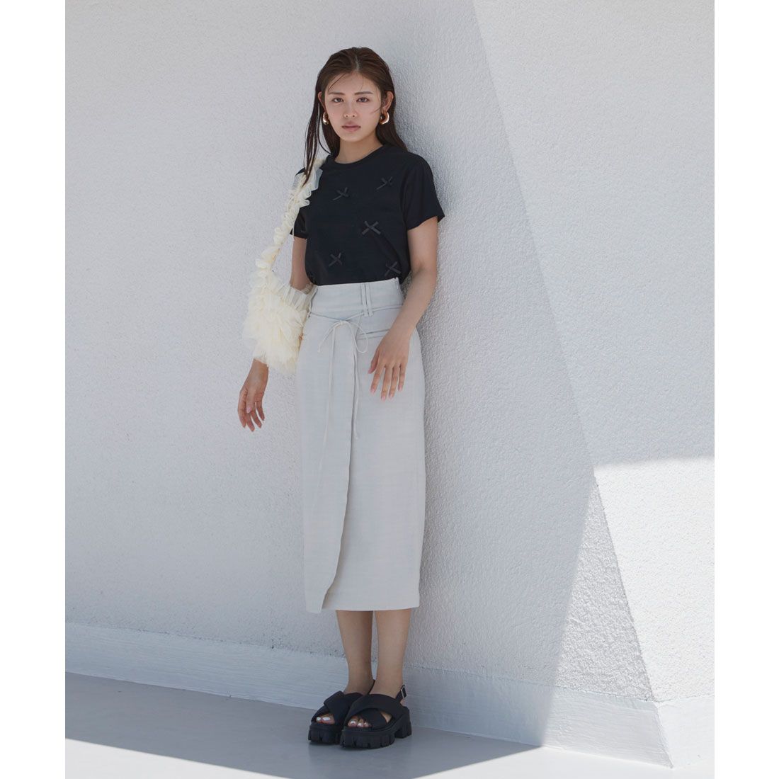 ビス VIS 【接触冷感・洗える】美easyリネンライクベルト付き Iラインスカート