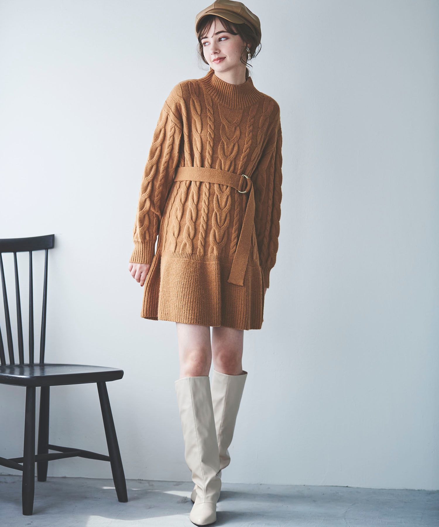 31 Sons de mode Belted cable knit dress