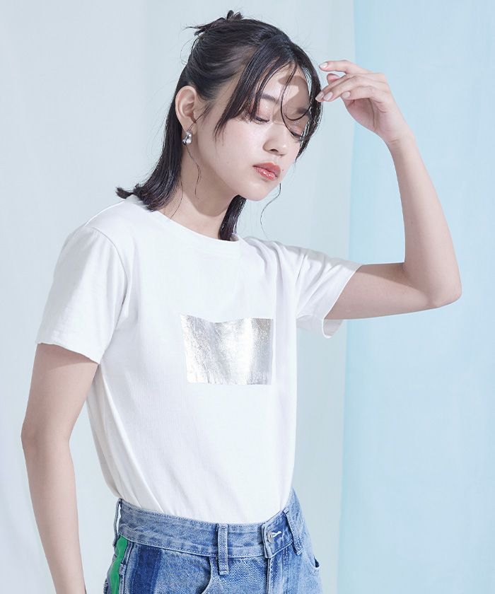 ミエット miette シルバー箔プリントTシャツ