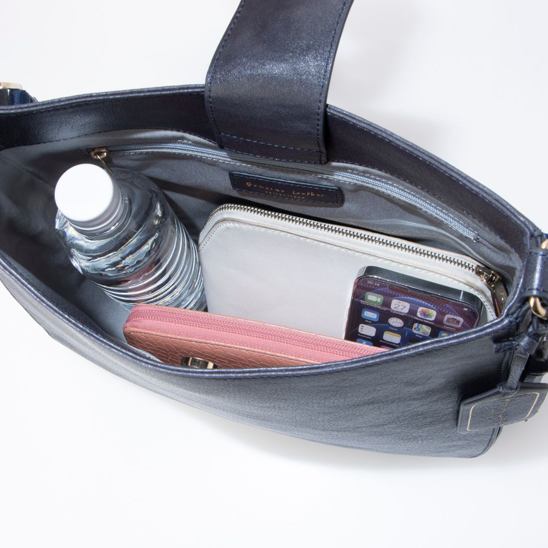 レザーラボラトリー Leather Laboratory 本革 レディース ショルダーバッグ 青と白のストラップ