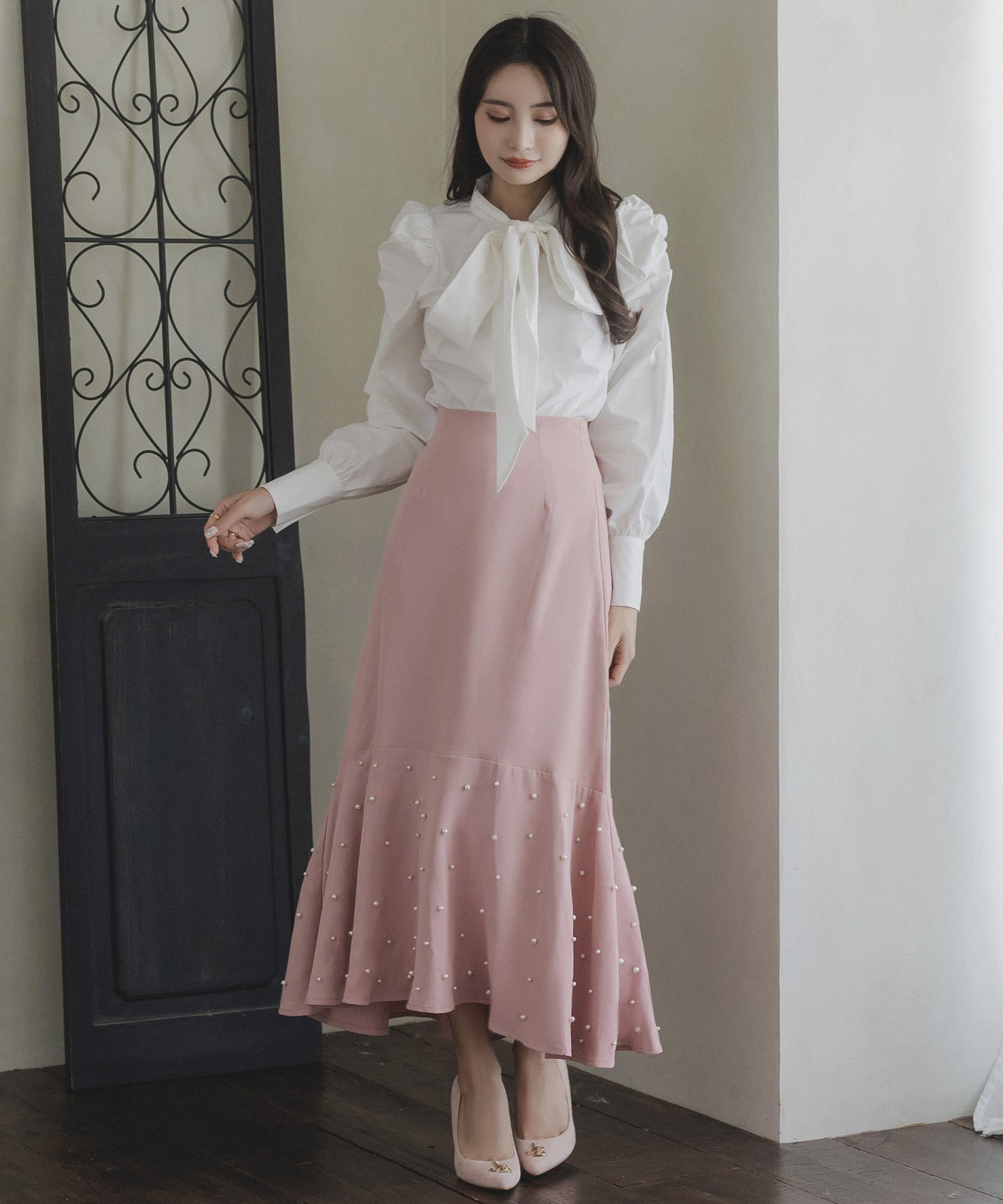 ジュリアブティック JULIA BOUTIQUE ボウタイパワショルブラウス/23530 （White） ホワイト