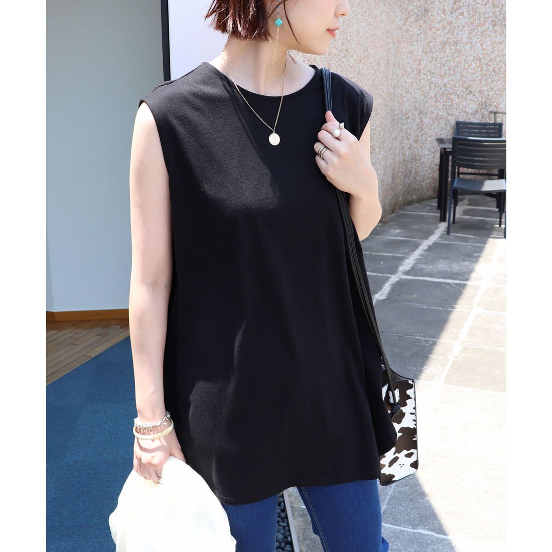 アンドミー andme コットン天竺ノースリーブトップス Tシャツ