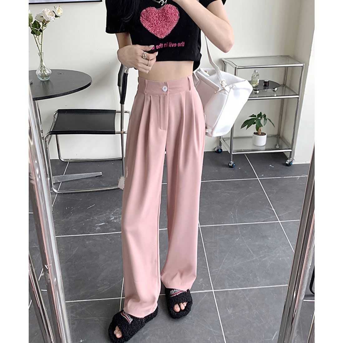 エスイーユー SEU セミワイドパンツ 脚長 楽ちん 後ろゴム 通勤通学 オフィスカジュアル ゆったり 体型カバー 韓国ファッション SEU