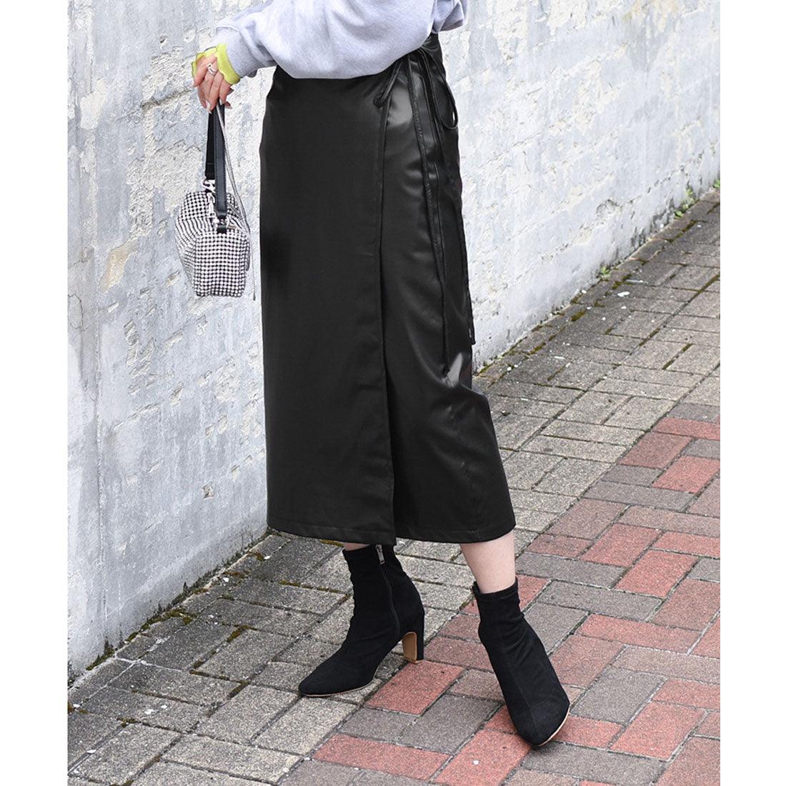 リアルスタイル REAL STYLE ラップスカート レディース ロング 40代 50代 タイト オフィス OL  上品 フェイクレザー 無地 美脚 秋冬 （ブラウン） ブラウン