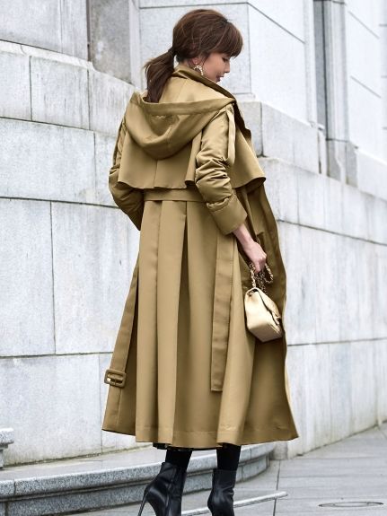 2way hooded long trench coat