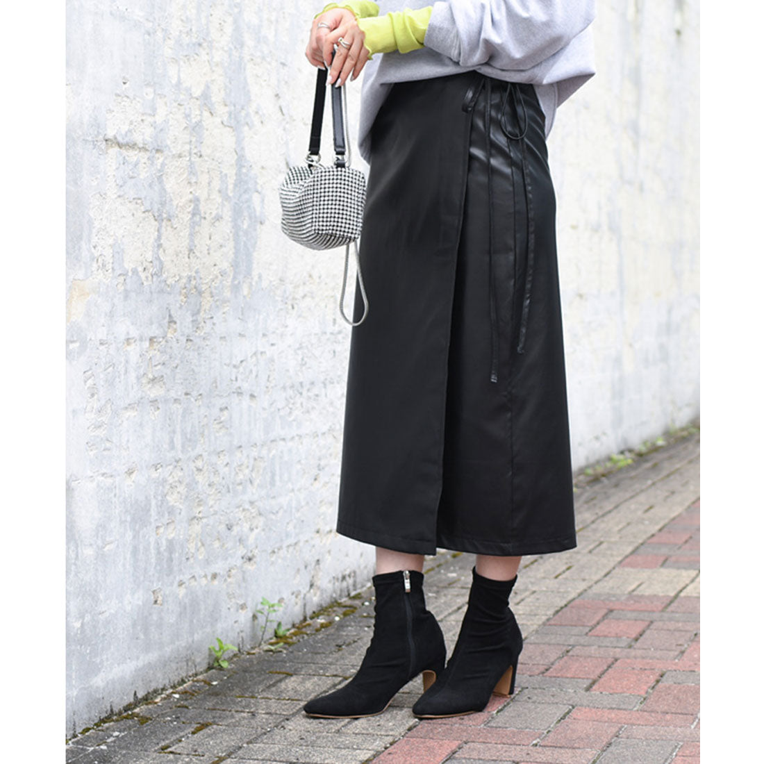 リアルスタイル REAL STYLE ラップスカート レディース ロング 40代 50代 タイト オフィス OL  上品 フェイクレザー 無地 美脚 秋冬 （ブラウン） ブラウン
