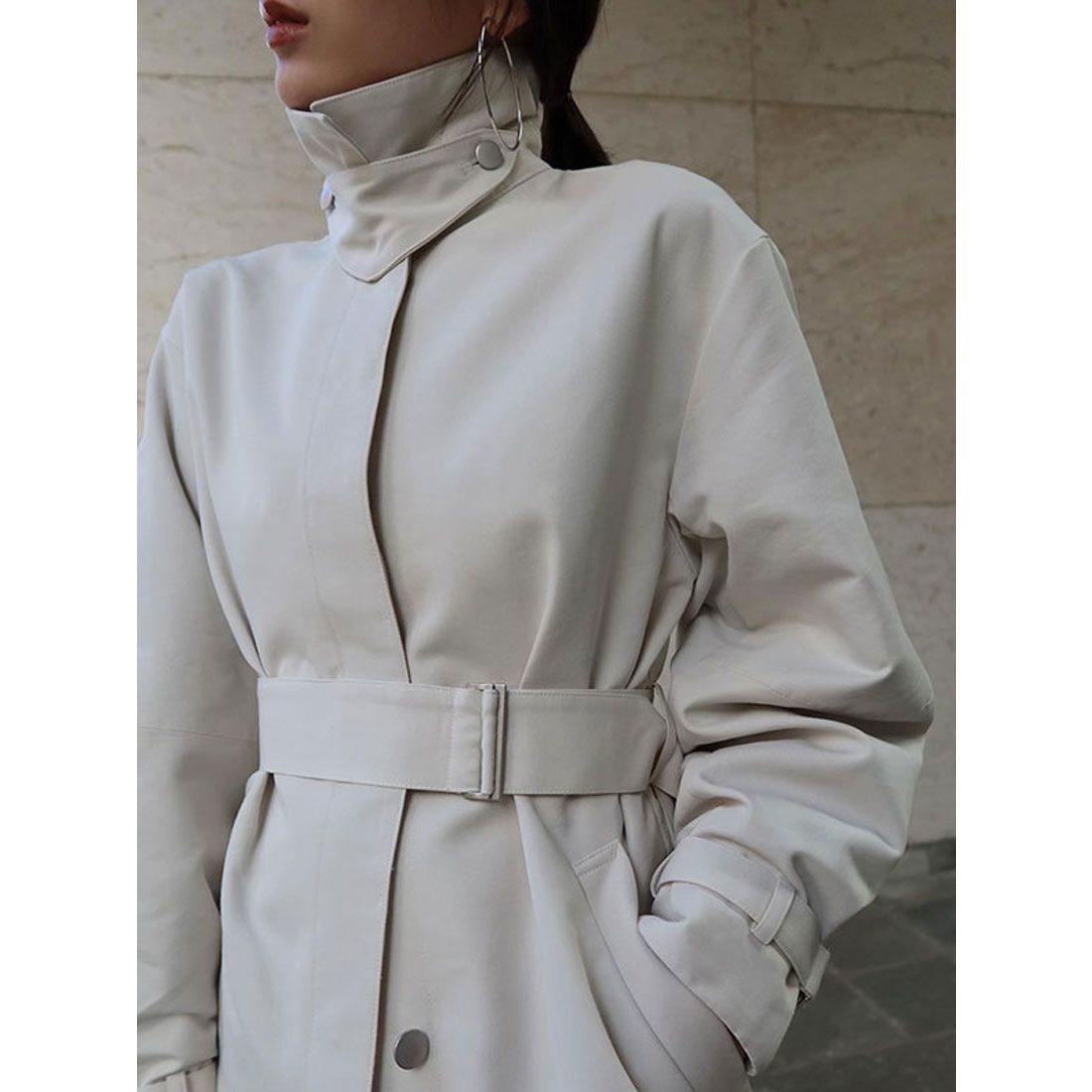 anuans stand collar trench coat