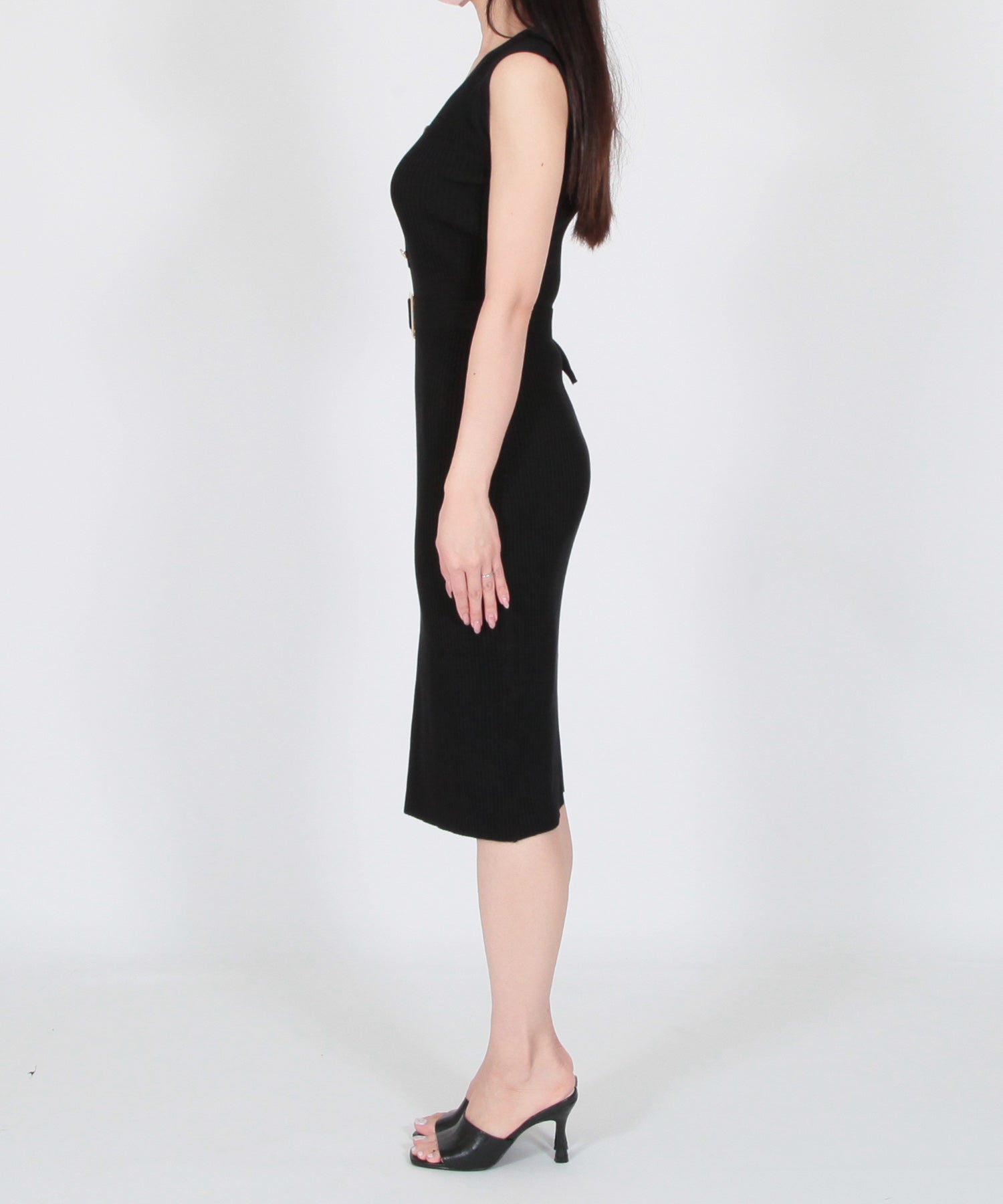 ジュリアブティック JULIA BOUTIQUE ゴールドバックルベルト付きノースリーブニットワンピース/23059 （Black） ブラック
