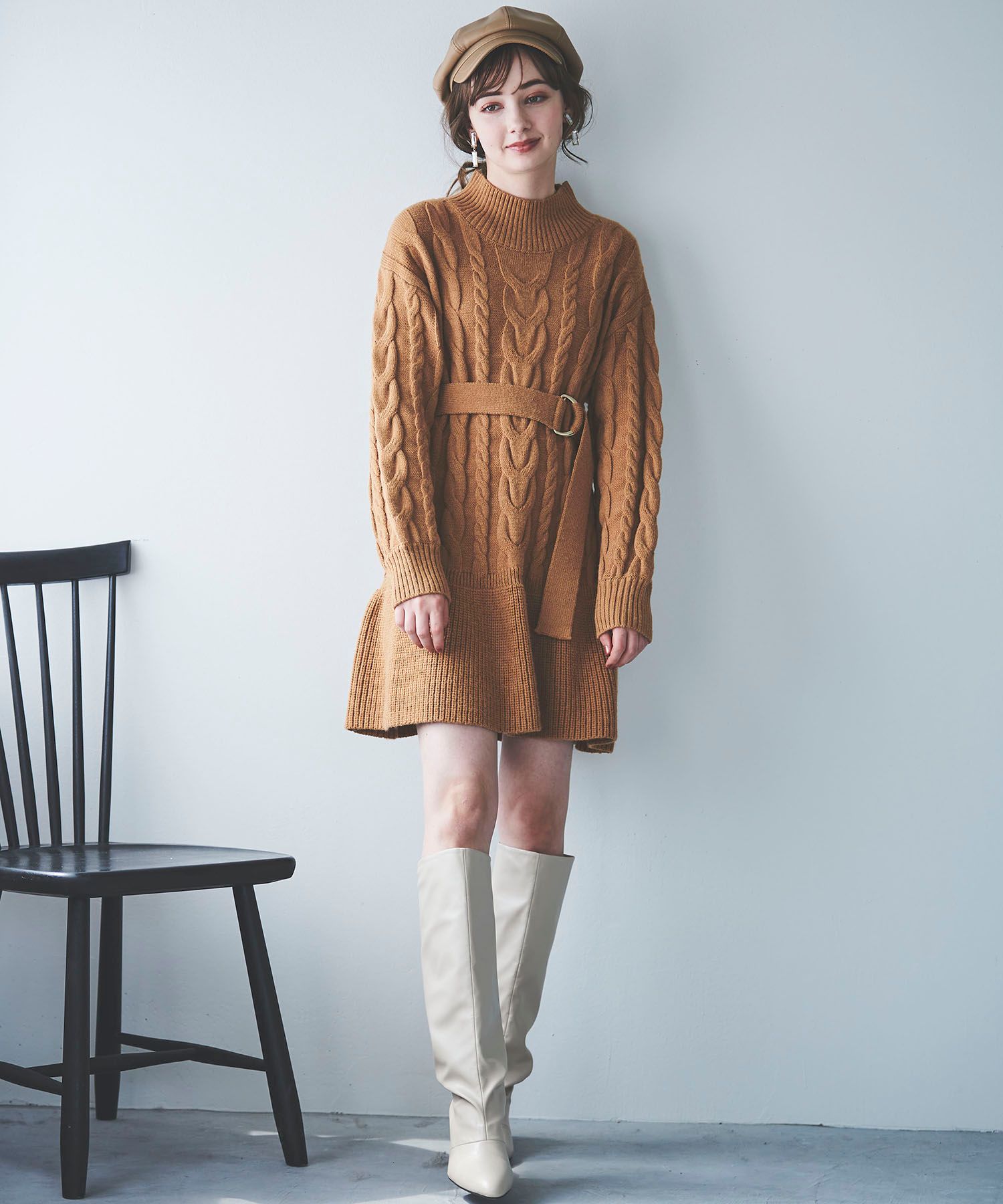 31 Sons de mode Belted cable knit dress