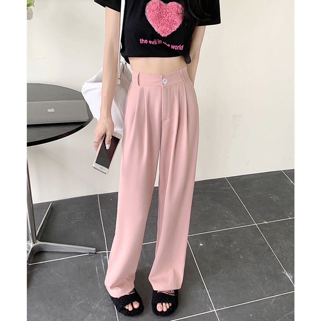 エスイーユー SEU セミワイドパンツ 脚長 楽ちん 後ろゴム 通勤通学 オフィスカジュアル ゆったり 体型カバー 韓国ファッション SEU