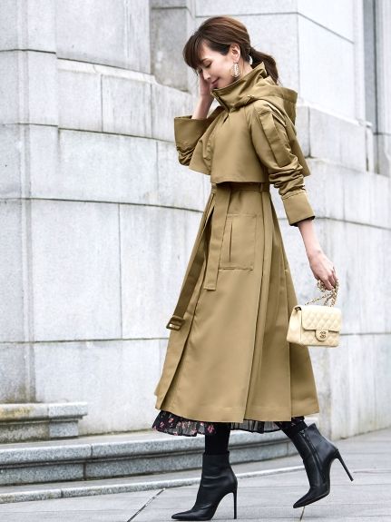 2way hooded long trench coat