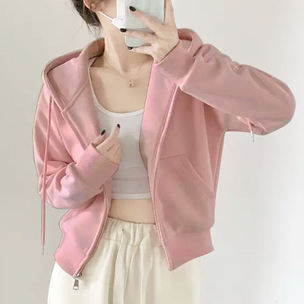デューリリー Dewlily クロップドパーカー レディース 10代 20代 30代 韓国ファッション カジュアル 春 秋 冬 無地 シンプル 可愛い おしゃれ 羽織り フード （ホワイト） ホワイト