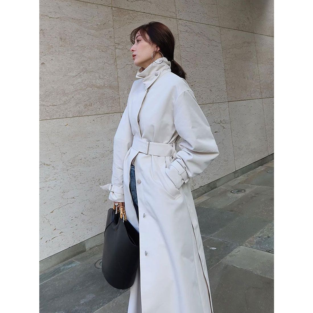 anuans stand collar trench coat