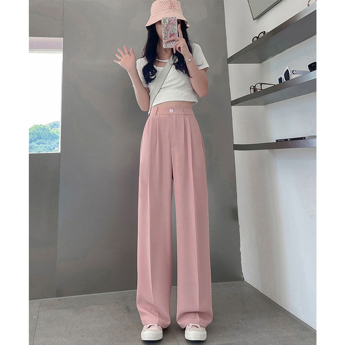エスイーユー SEU セミワイドパンツ 脚長 楽ちん 後ろゴム 通勤通学 オフィスカジュアル ゆったり 体型カバー 韓国ファッション SEU