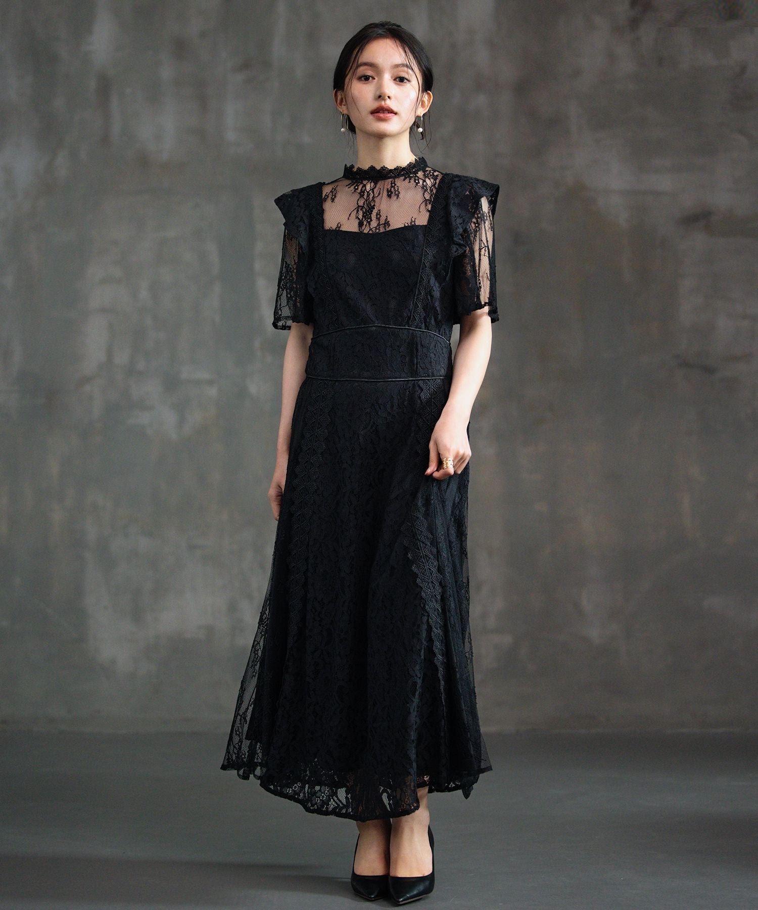 ドレスプラス DRESS+ レースワンピース ロングフレアワンピース 総レース