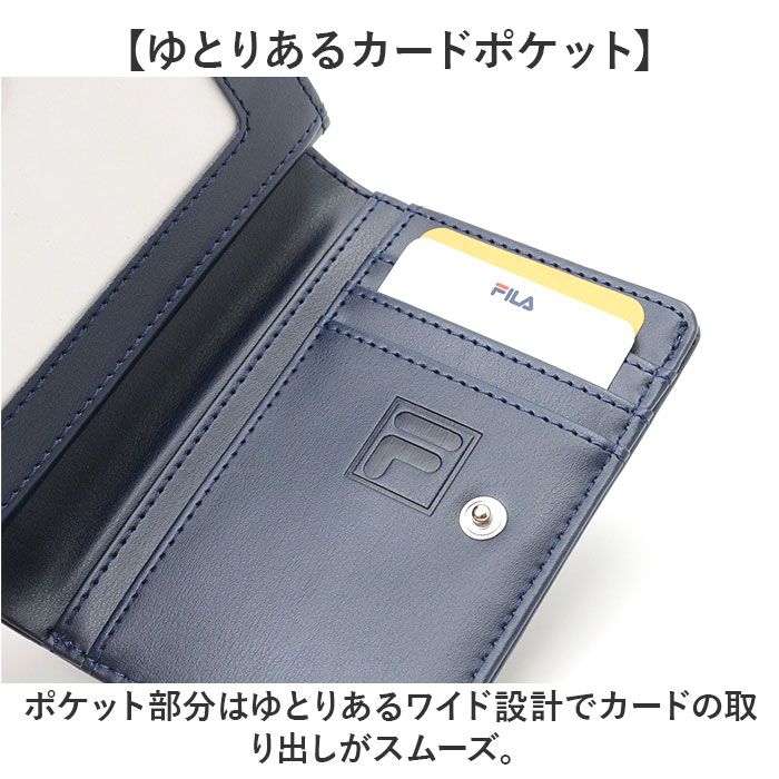 バックヤードファミリー BACKYARD FAMILY FILA ドットロゴ型押し ファスナー＆パスケース付き 2つ折り財布