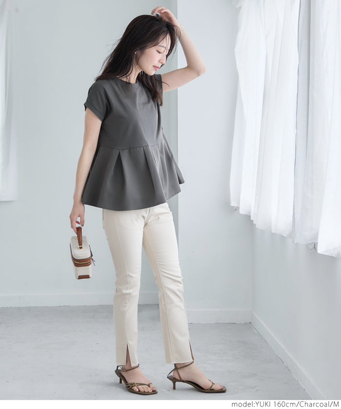 コカ coca 異素材切り替えフレンチスリーブフレアトップス （White） White