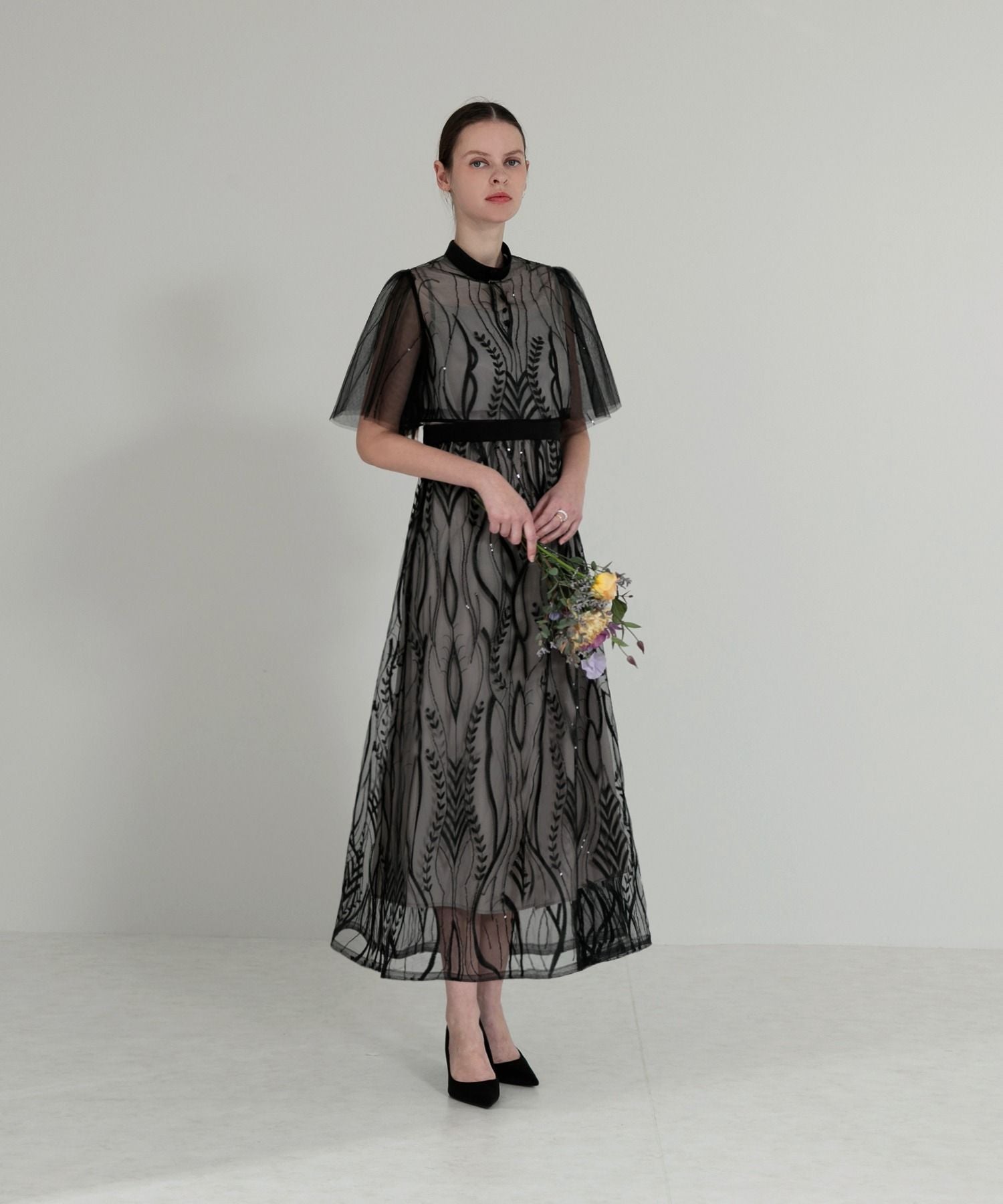 レジャ Leja ボレロ付きレース刺繍プチハイネックウエストマークセットアップワンピースロングドレス美脚効果結婚式 パーティードレス 成人式 20代 30代 40代