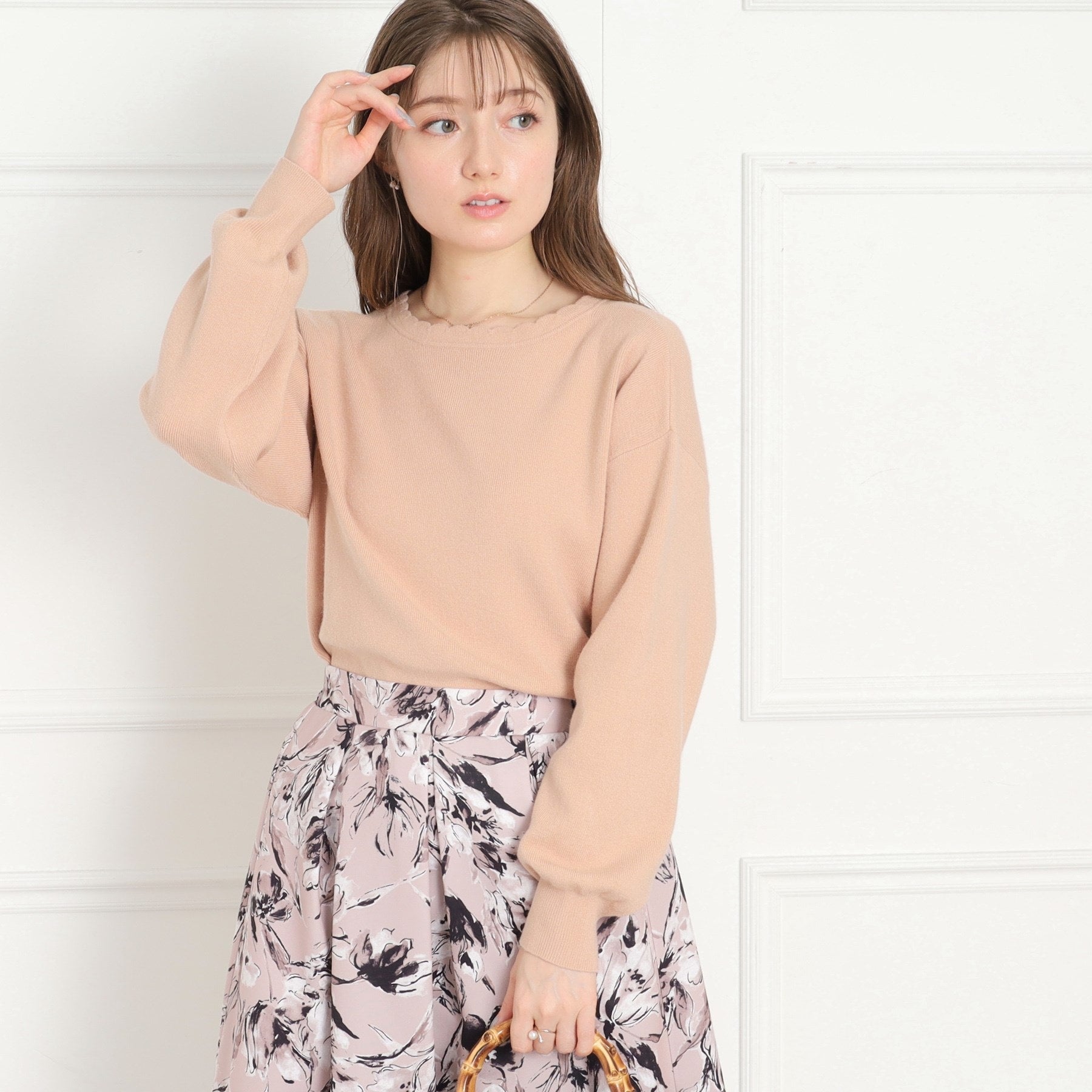 クチュール ブローチ Couture Brooch 前後2WAYスカラリボン衿ニット （ベビーピンク(071)） ベビーピンク(071)