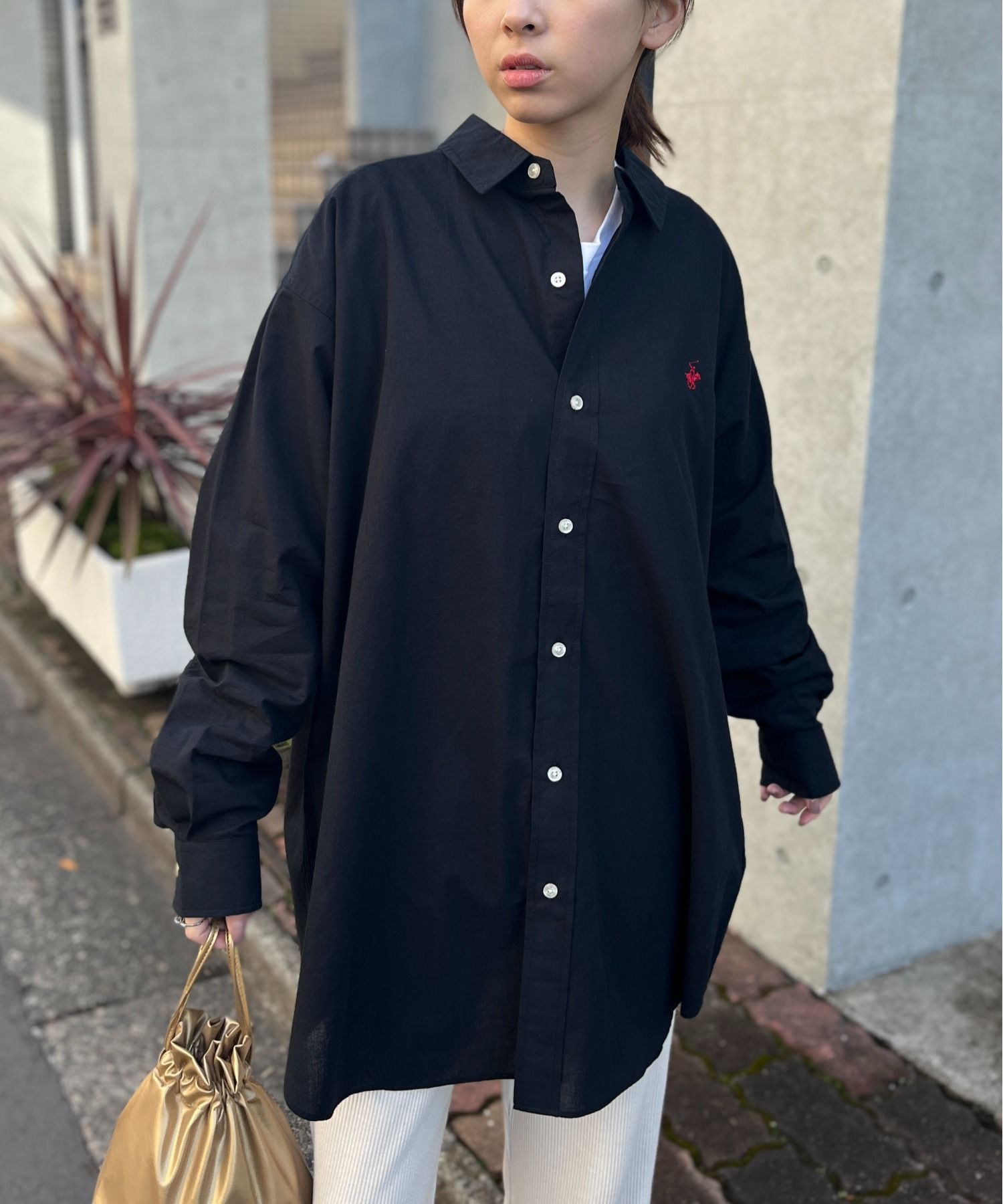 ビバリーヒルズポロクラブ BEVERLY HILLS POLO CLUB 【BEVERLY HILLS POLO CLUB】ワンポイントロゴBIGシルエット長袖シャツ 4187ー0140