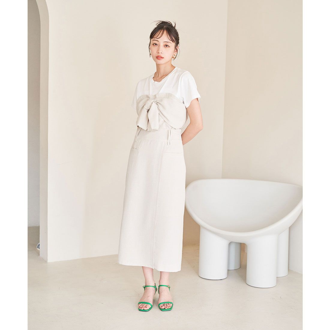 ビス VIS 【接触冷感・洗える】美easyリネンライクベルト付き Iラインスカート