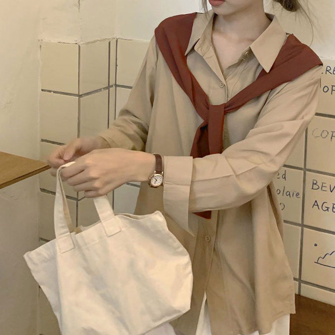アミュレット Amulet 肩掛け風バイカラーシャツ レディース トップス 長袖 無地 春服 秋 10代 20代 30代 韓国ファッション カジュアル アクセント 差し色 個性的