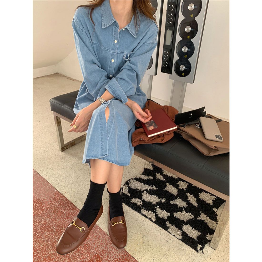 Jewelobe Chest Pocket Denim Shirt Dress