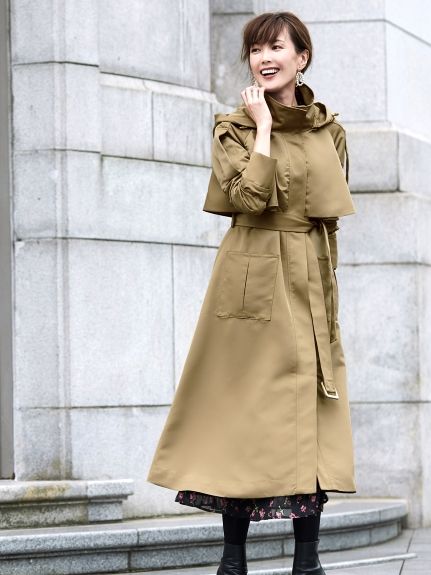 2way hooded long trench coat