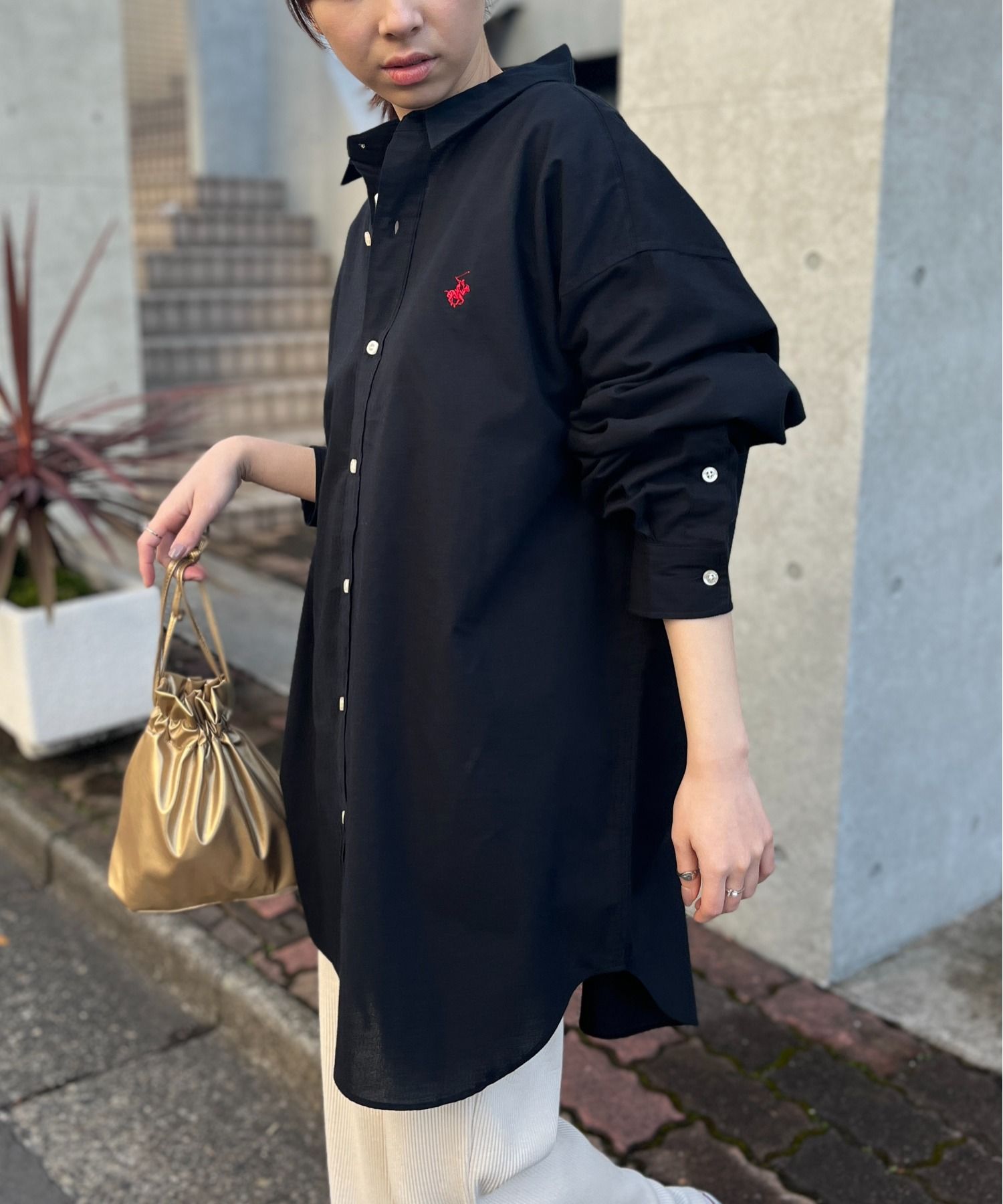 ビバリーヒルズポロクラブ BEVERLY HILLS POLO CLUB 【BEVERLY HILLS POLO CLUB】ワンポイントロゴBIGシルエット長袖シャツ 4187ー0140