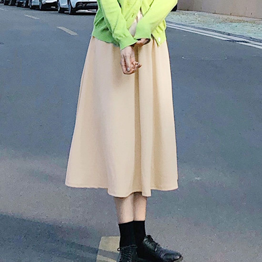 アミュレット Amulet シンプルAラインスカート レディース ボトムス 春 夏服 韓国ファッション 10代 20代 30代 オフィスカジュアル ロングスカート ミモレ丈スカート 大きい