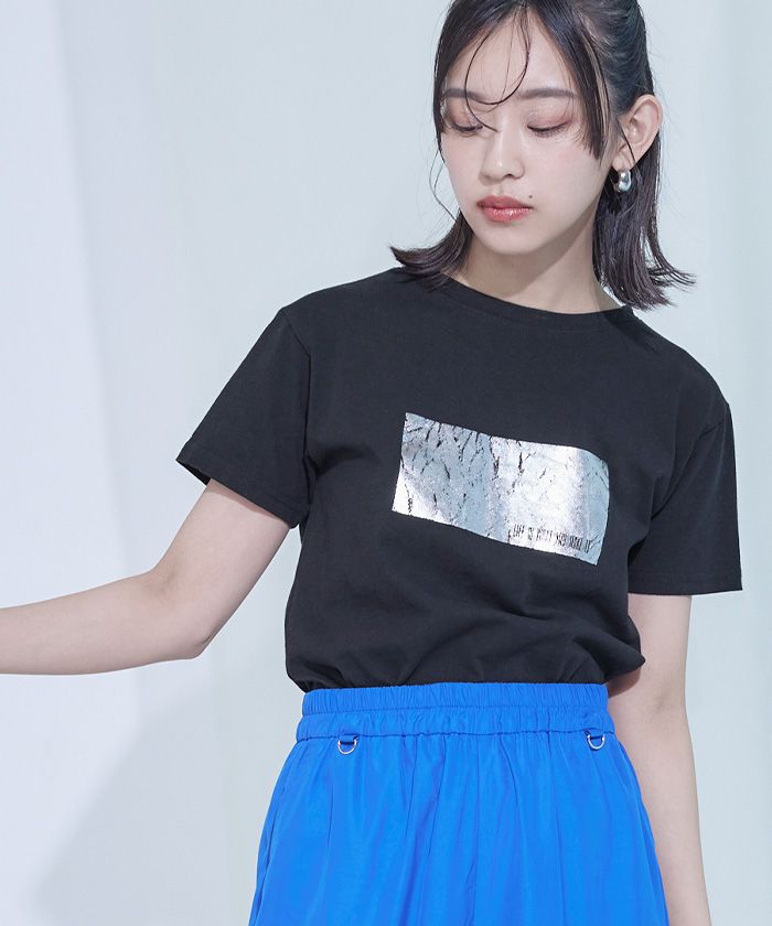 ミエット miette シルバー箔プリントTシャツ