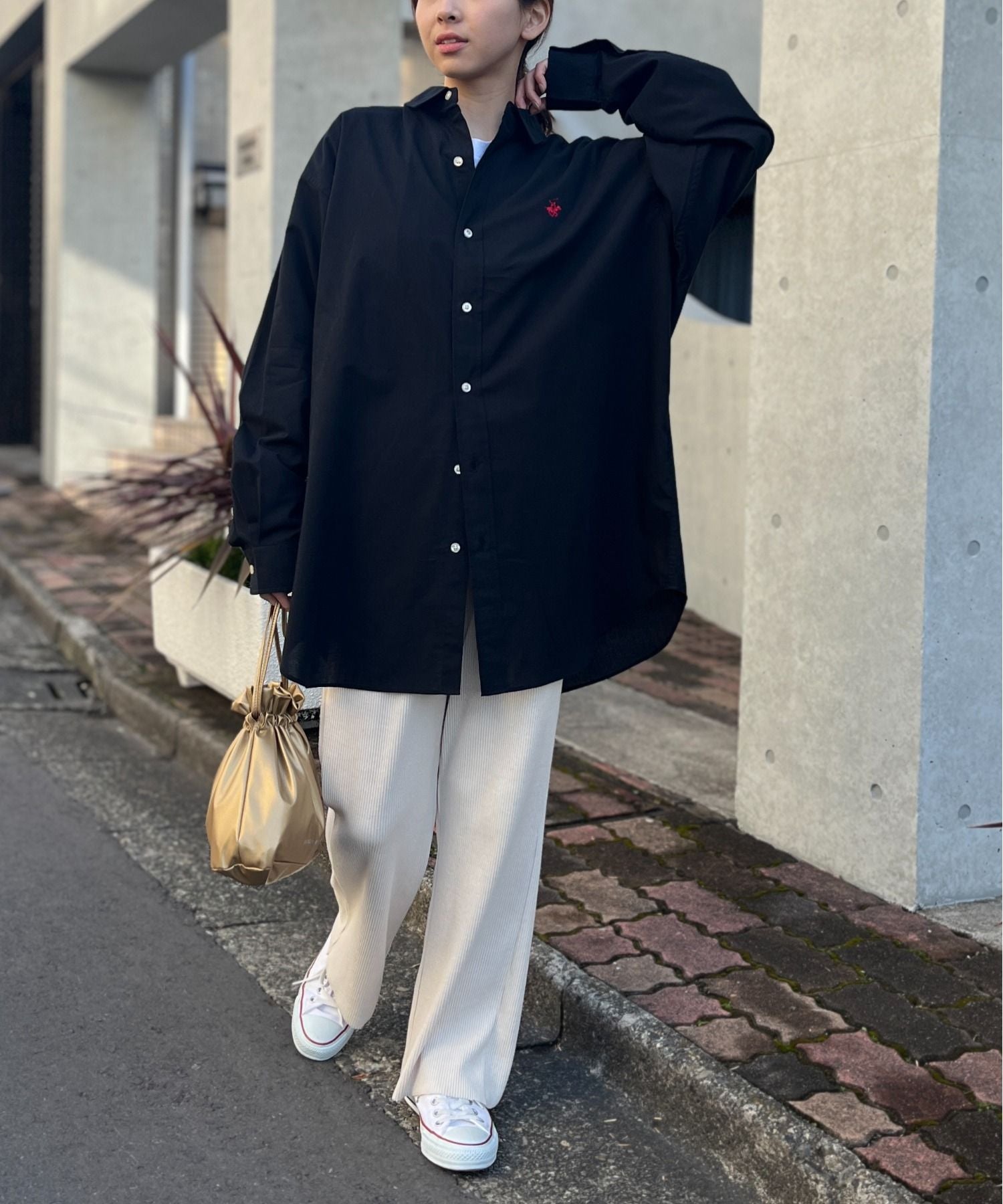 ビバリーヒルズポロクラブ BEVERLY HILLS POLO CLUB 【BEVERLY HILLS POLO CLUB】ワンポイントロゴBIGシルエット長袖シャツ 4187ー0140