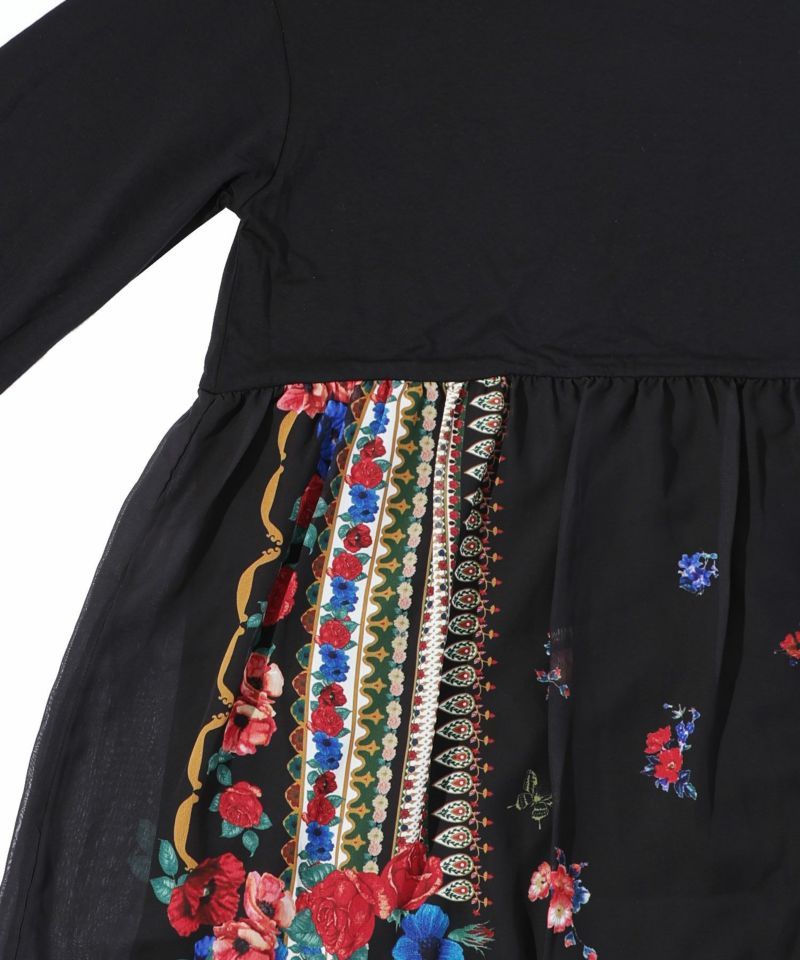 スカラー ScoLar 花蝶柄シフォン重ねワンピース