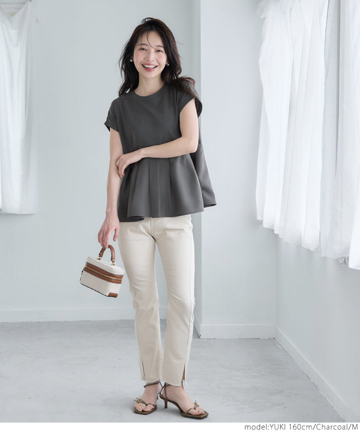 コカ coca 異素材切り替えフレンチスリーブフレアトップス （White） White